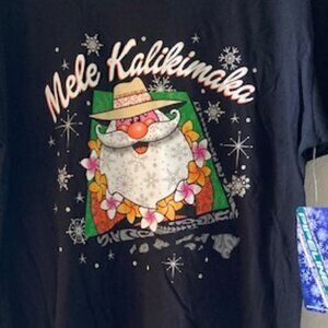 MELE KALIKIMAKA SHIRT HAWAIIAN MERRY CHRISTMAS ALOHA MERRY SANTA LEI PUA YOUTH L